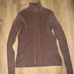 Kids Brown Ribbed Turtleneck Sweater